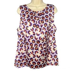 Ann Taylor geometric blouse. Satin like fabric pleated neckline empire waist.